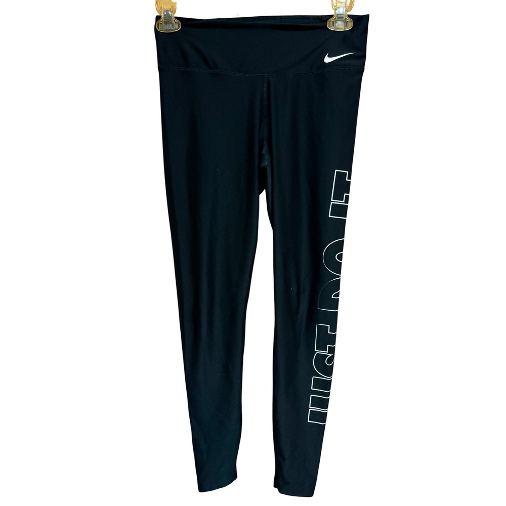 Nike Womens Dri-FIT Just Do It Graphic Leggings Black White Size M